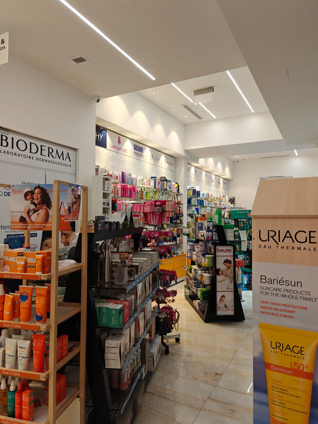 Well-organized pharmacy hallway showcasing our comprehensive services